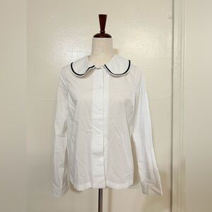 English Factory Long Sleeve White Peter Pan Collar Button-Up Blouse